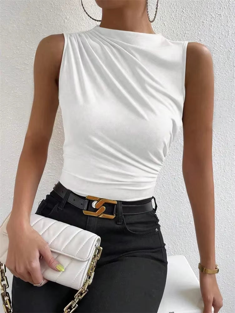 Mock Neck Ruched Tank Top