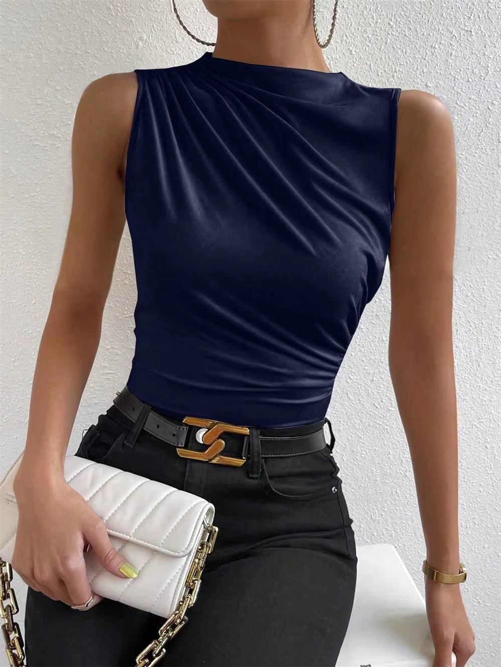Mock Neck Ruched Tank Top