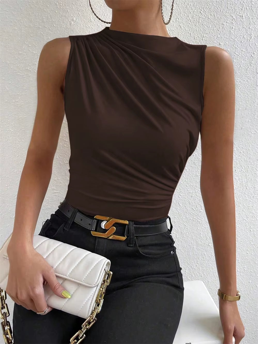 Mock Neck Ruched Tank Top