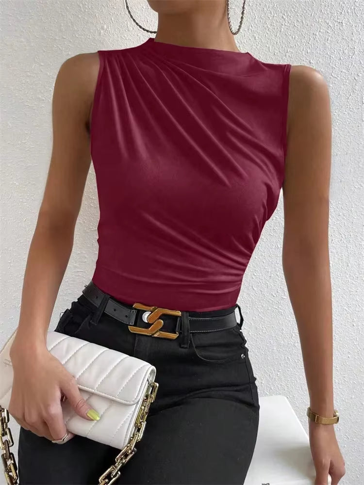 Mock Neck Ruched Tank Top