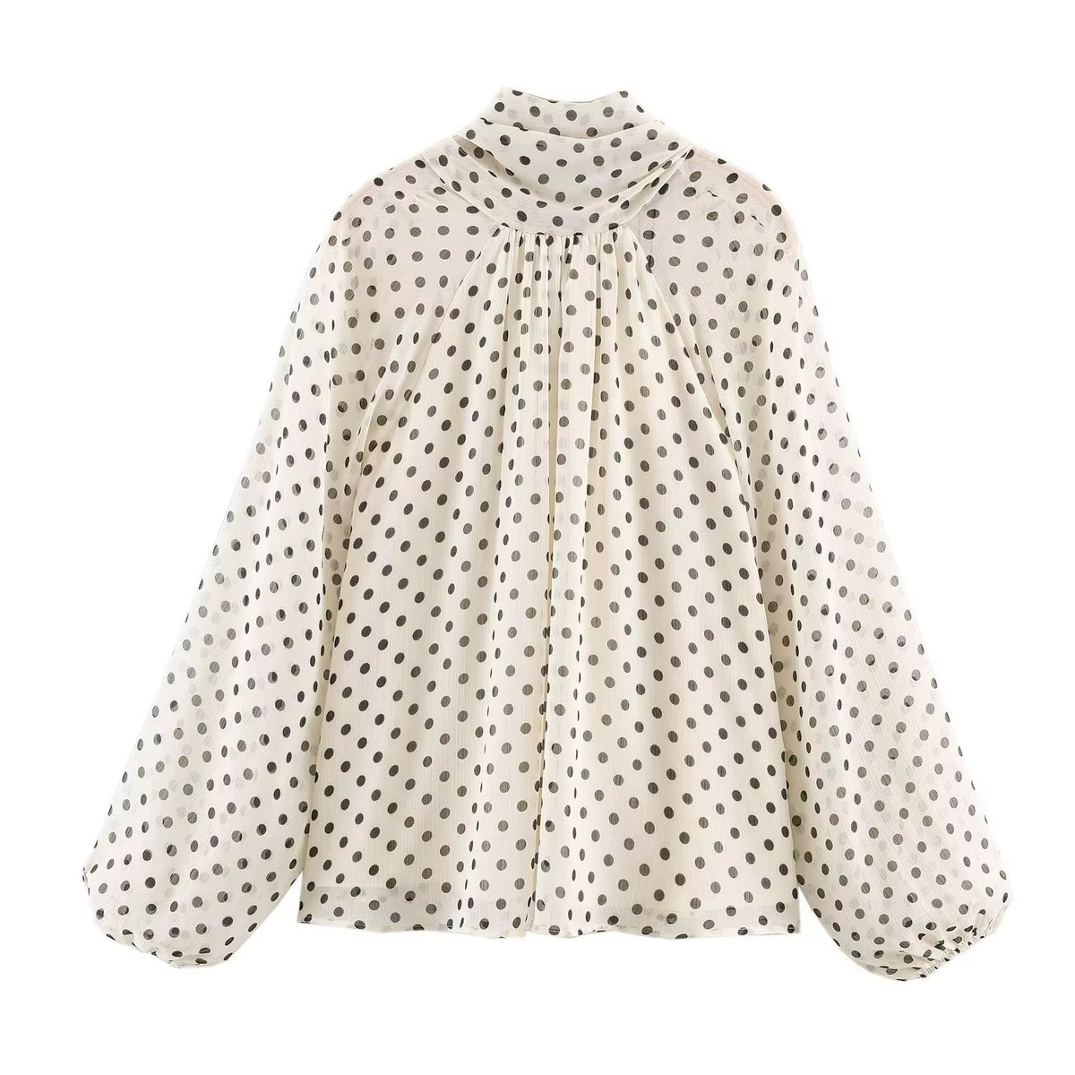 Polka Dot Print Blouse Casual High Collar Long Sleeve