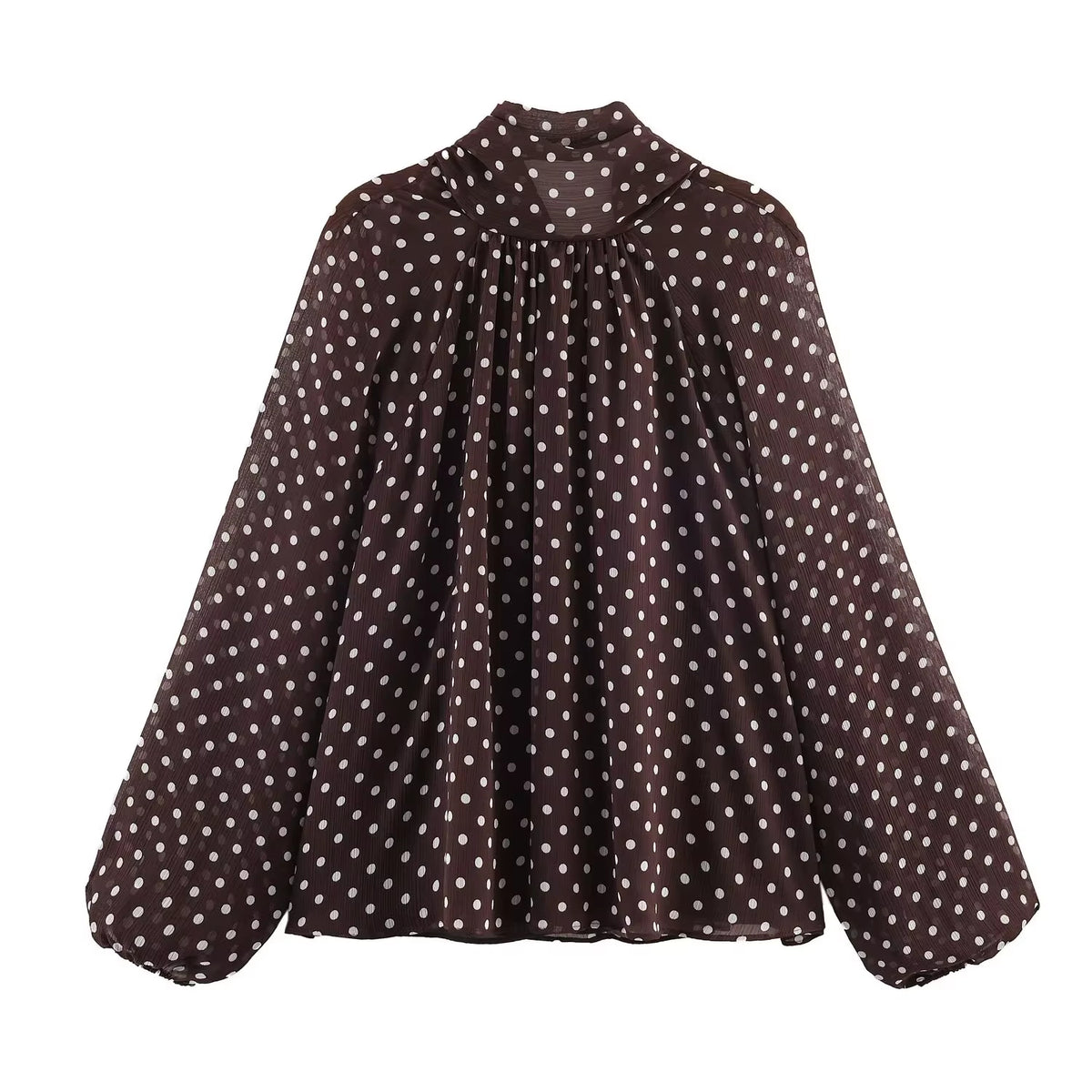 Polka Dot Print Blouse Casual High Collar Long Sleeve