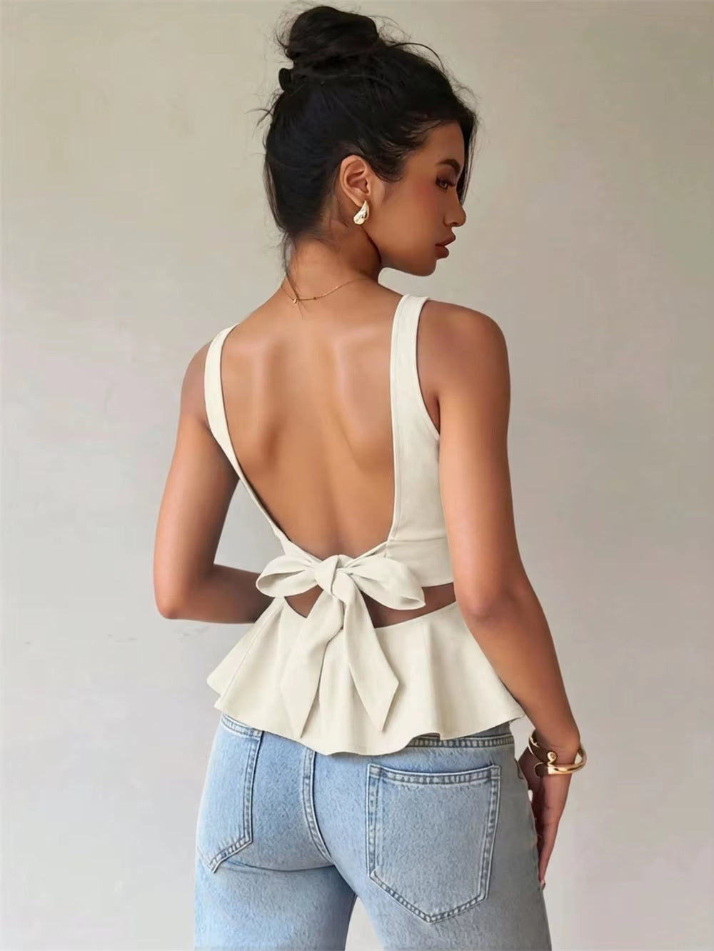 Elegant Slim Fit Ruched Hem Sleeveless Backless Top