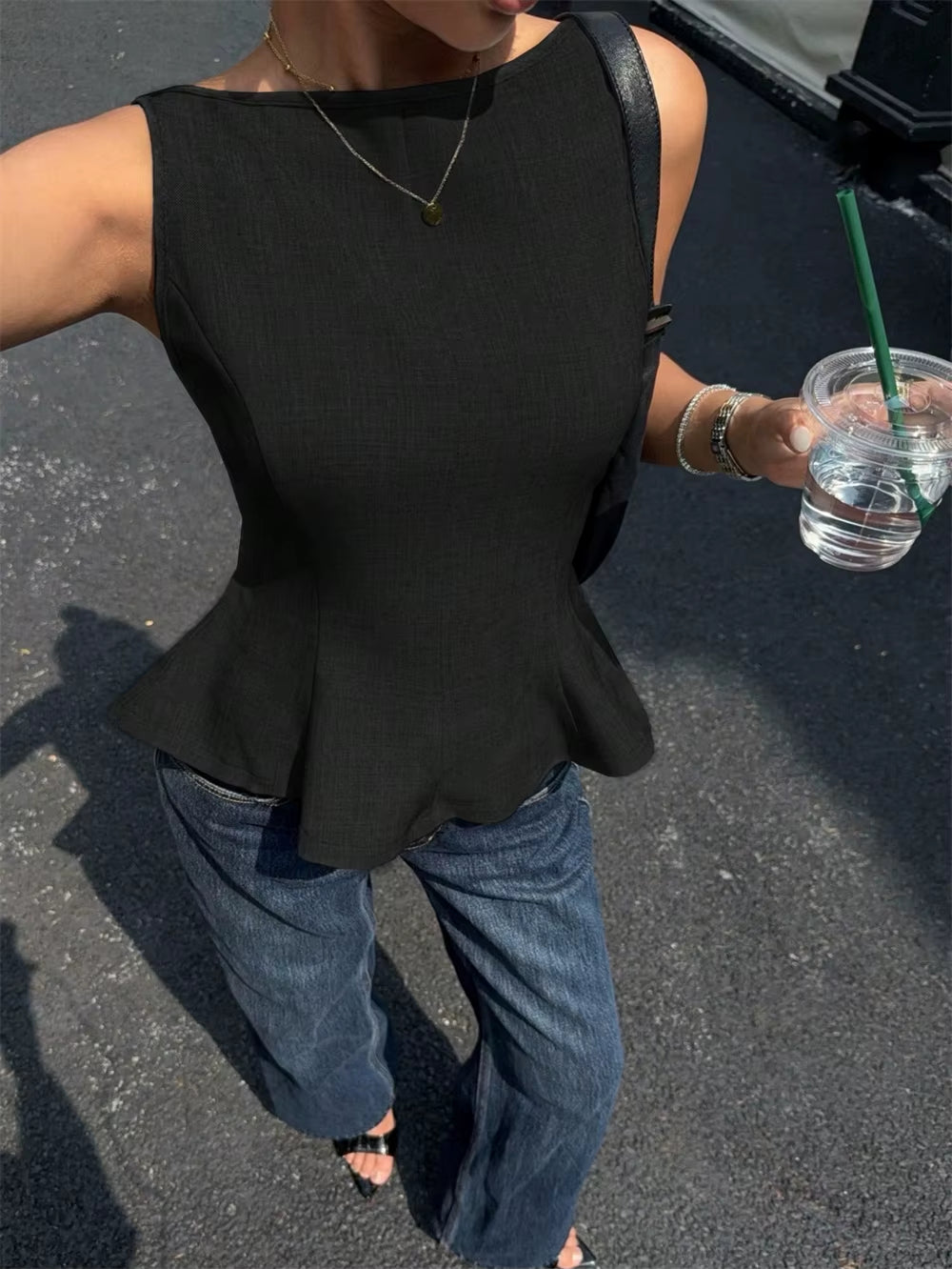 Elegant Slim Fit Ruched Hem Sleeveless Backless Top