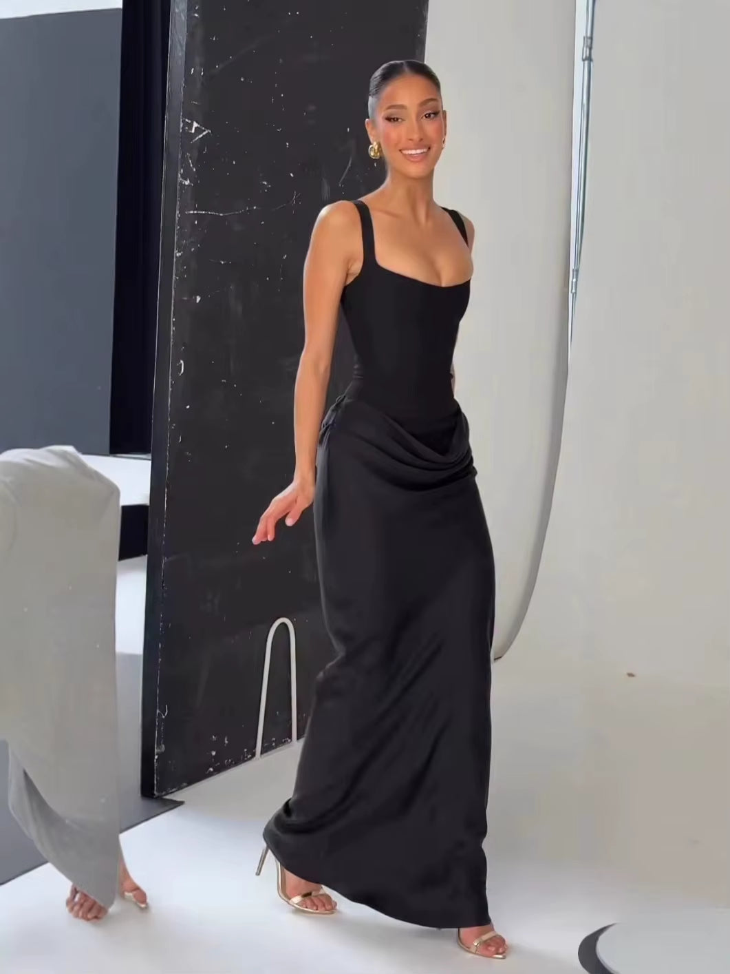 Sexy Backless Ruched Maxi Dress