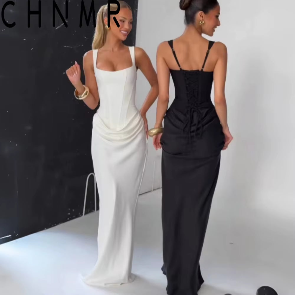 Sexy Backless Ruched Maxi Dress