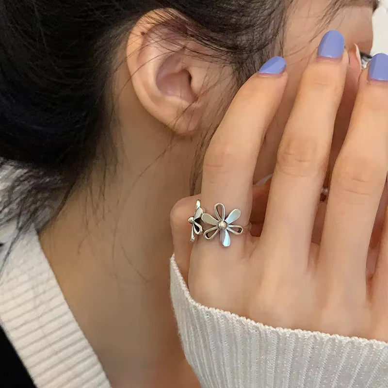 Silver Flower Ring for Women
