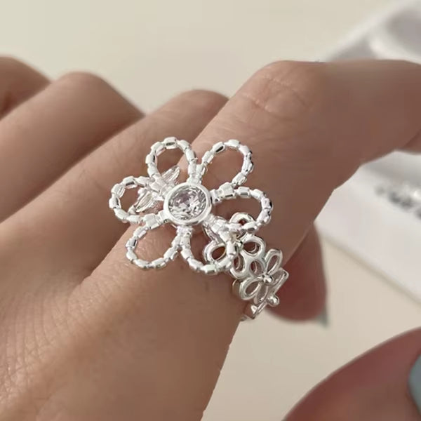 Silver Flower Ring for Women