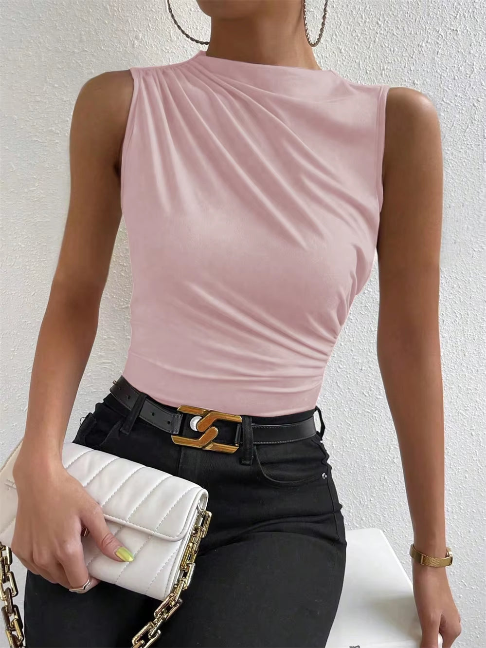 Mock Neck Ruched Tank Top